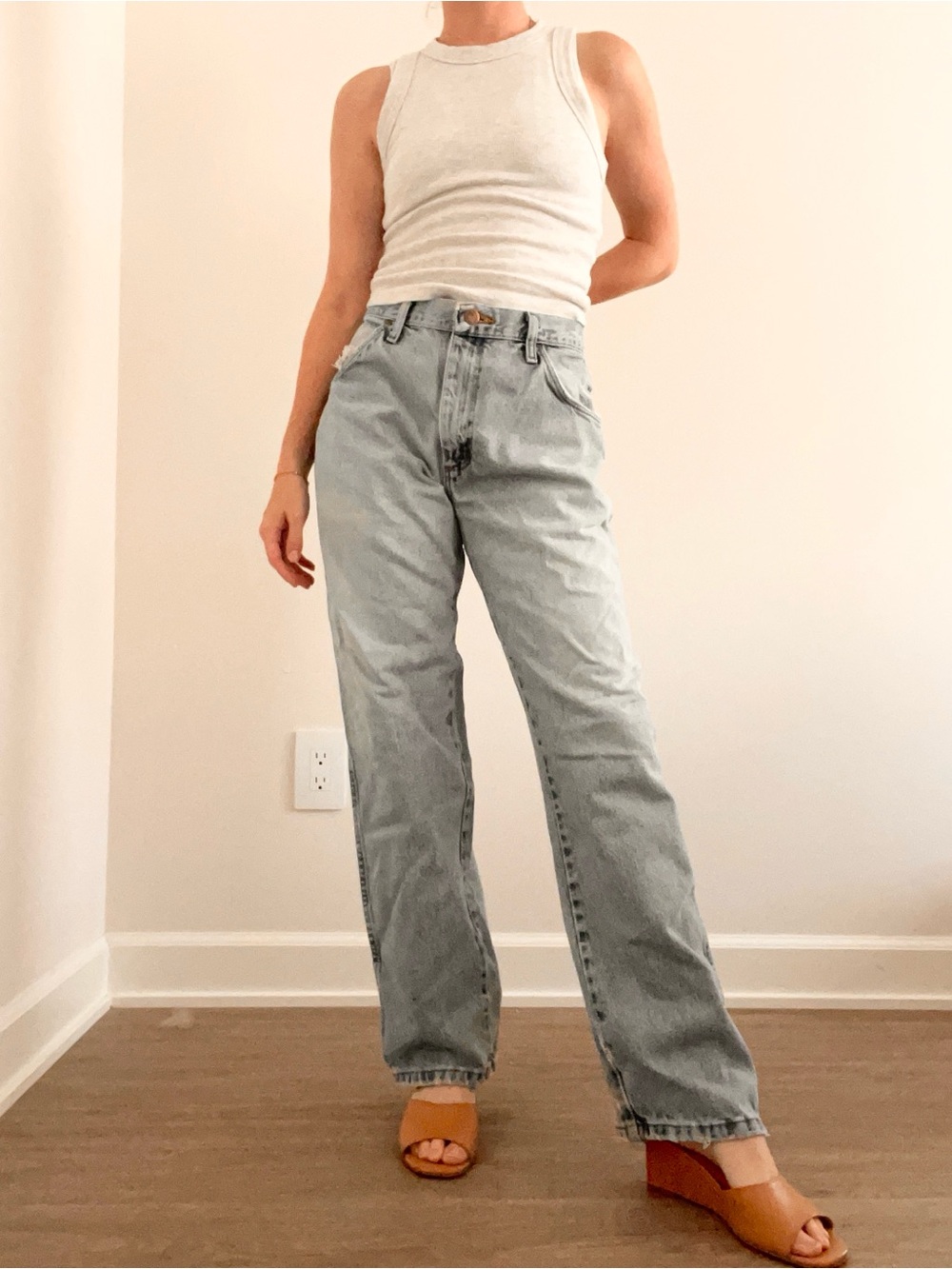 Vintage Rustler Distressed Light Blue Straight-Leg Jeans with Classic Tag